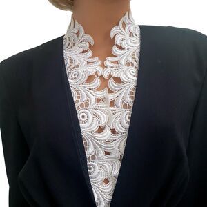 VTG Daymor Couture Black Lace Small 80s Evening Jacket Formal Statement Beaded